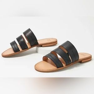 Frye Evie 3 Band Black Slide Sandals Flats Sz 9 💐🎁